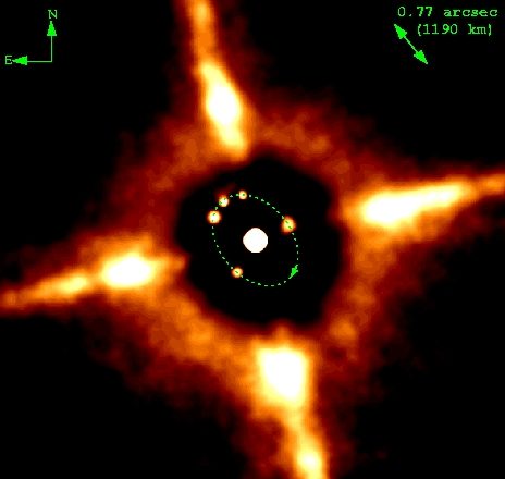 Foto del satellite Petit-Prince durante il suo moto attorno all'asteroide Eugenia