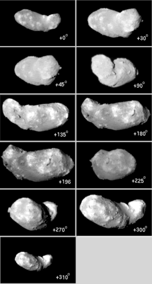 Immagini prese dalla Muses-C che mostrano la rotazione su sè stesso dell'asteroide Itokawa