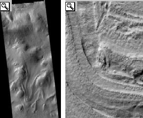 Due immagini delle strutture visibili nel Bacino Hellas