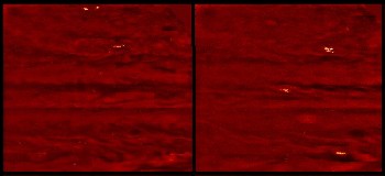 Lampi fotografati nell'emisfero notturno di Giove dalla sonda Galileo nel 1997