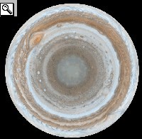 Mappa in proiezione stereografica polare delle zone e delle bande atmosferiche fotografate nel dicembre 2000 dalla sonda Cassini; sono visibili in esse gli effetti delle correnti zonali