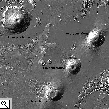 I 4 vulcani a scudo della regione di Tharsis.