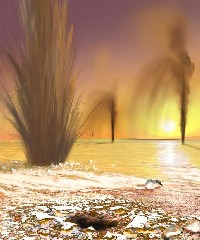 Disegno che riproduce come dovrebbe prodursi un geyser di polveri, acqua e anidride carbonica nella zona polare.