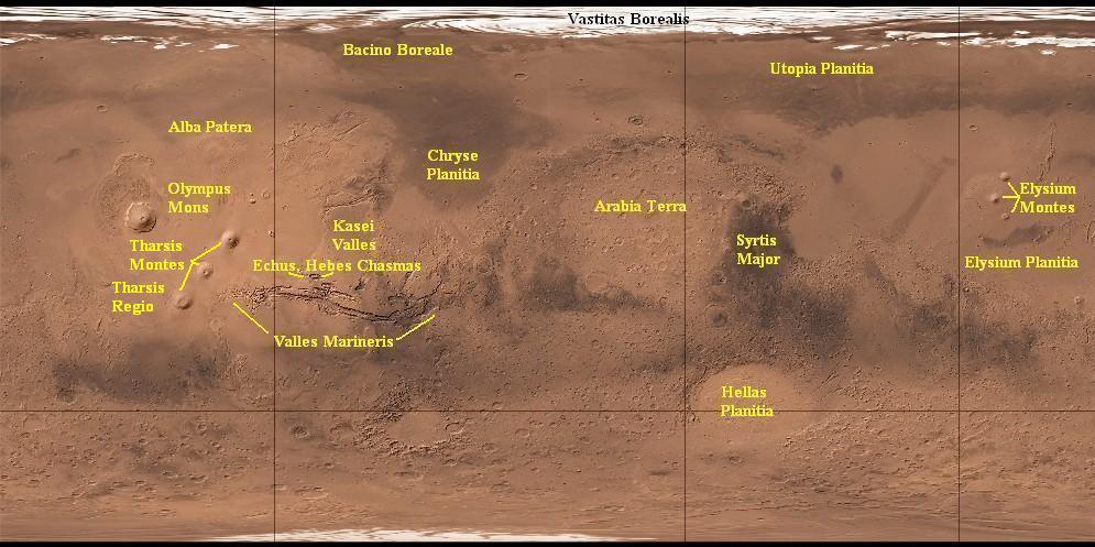 Mappa della superficie di Marte.