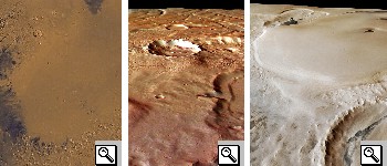 Foto, partendo da sinistra, della Isisdis Planitia, del Solis Planum e del Promethei Planum.