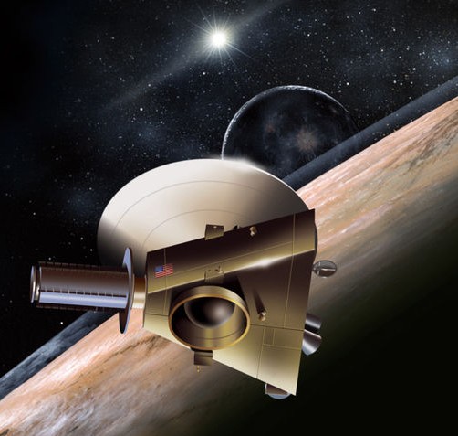 Disegno di New Orizons che sorvola Plutone