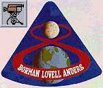 logo dell'Apollo 8 e filmato dall'oblò dell'Apollo 8