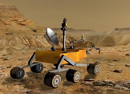 Disegno del Mars Laboratory al lavoro su Marte