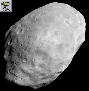 Foto di Deimos presa dalla sonda Viking 2 e animazione della sua rotazione