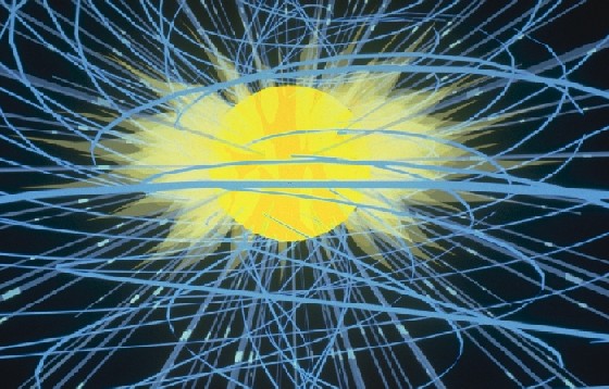 Disegno che riproduce parte delle linee di forza del campo magnetico solare