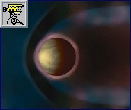 Disegno della magnetosfera di Venere e animazione dell'ESA di come il vento solare le scorre sopra