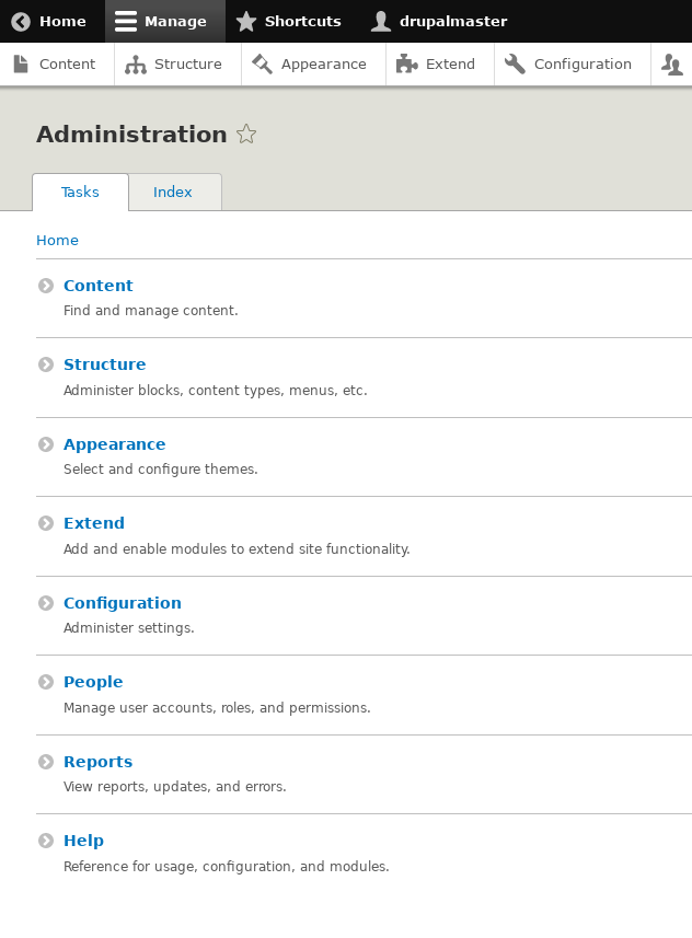 Drupal admin page