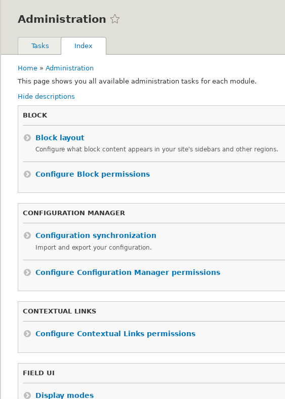 Drupal admin page