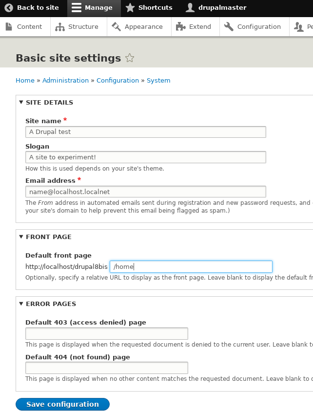 Drupal basic config.