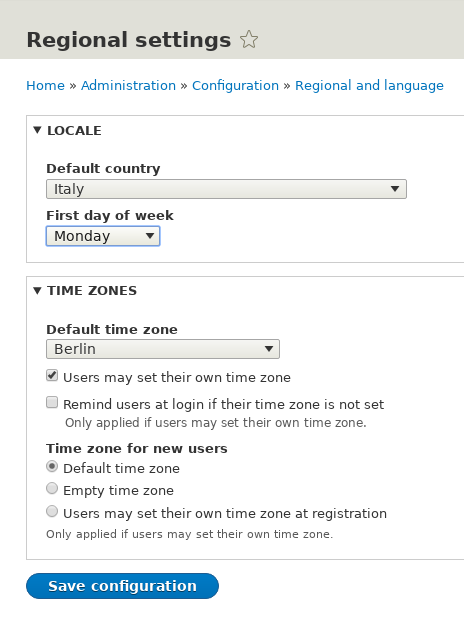 Drupal timezone settings