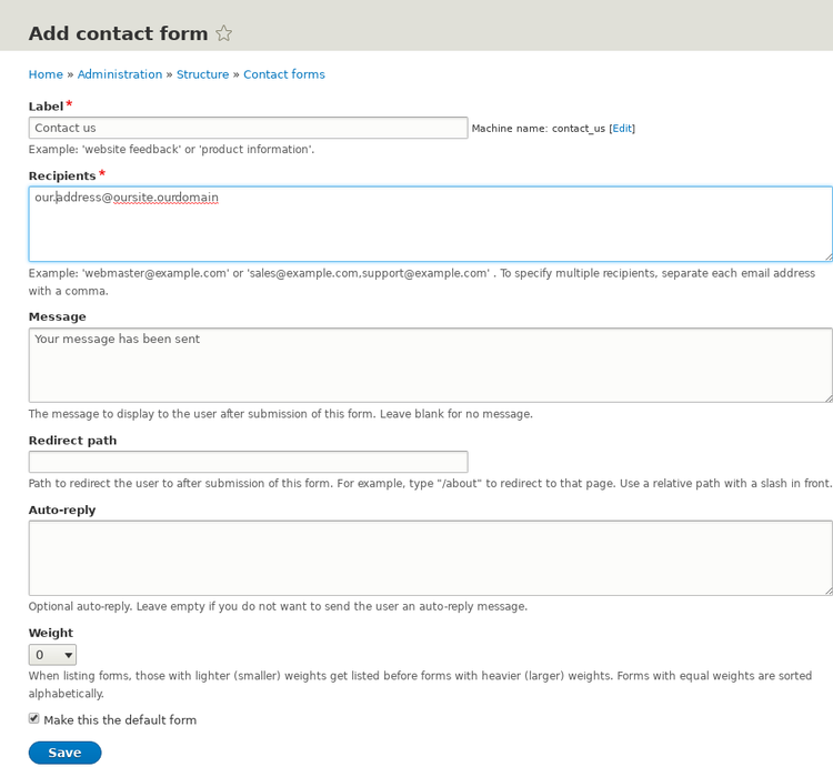 Contact form features