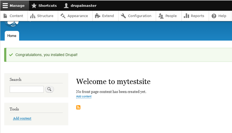 Drupal install: site config.