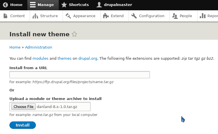 Drupal theme install