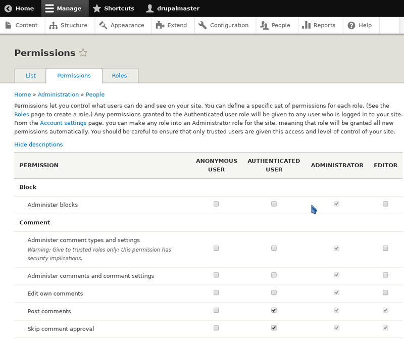 Drupal config.: user roles