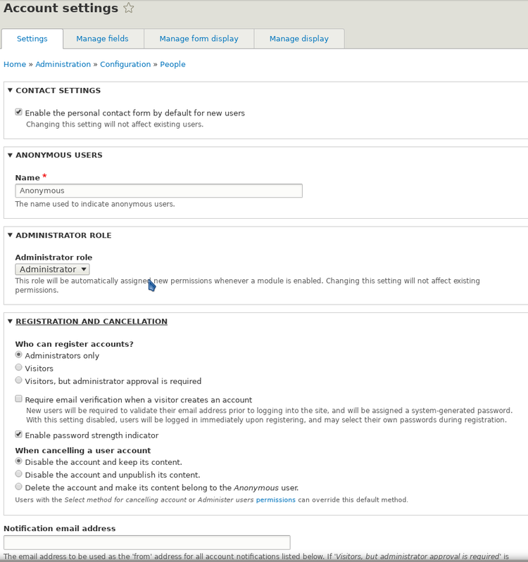 Drupal config.: user roles