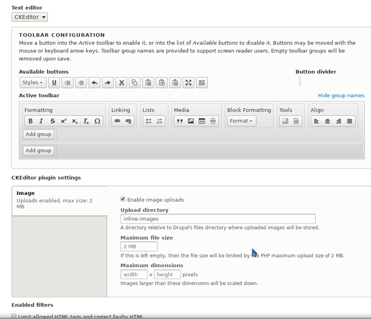 Drupal editor filters