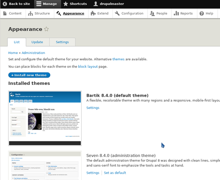 Drupal install: site config.