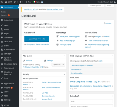 Wordpress dashboard